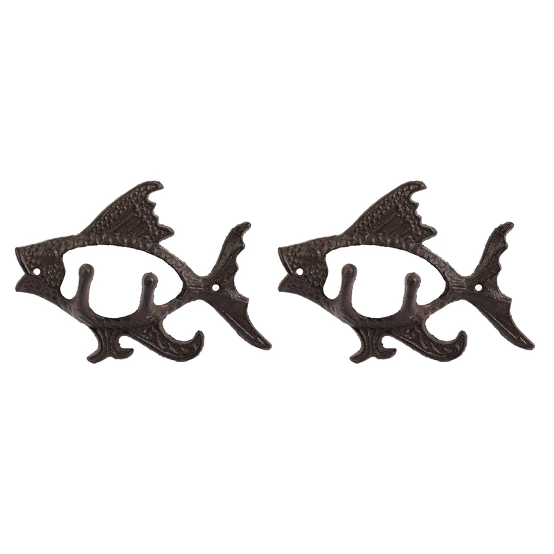 

2X рыба с двумя крючками Серия океан чугунный настенный крючок настенное крепление вешалка для полотенец крючок для шляпы, ключа, пальто