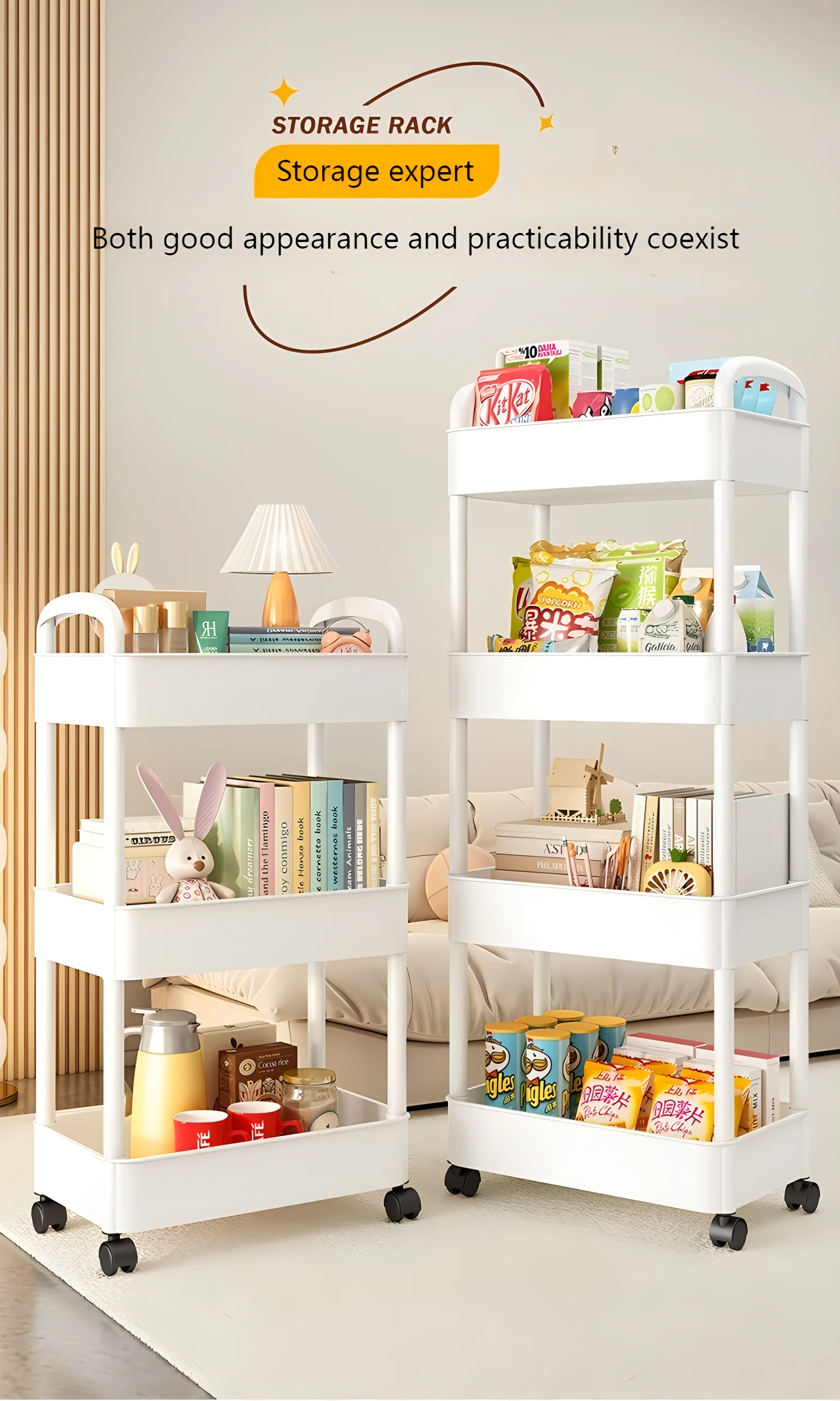 Storage Rack Mobile Trolley Bedroom Multi-Layer Organizer Household Kitchen Multifunctional Cart With Wheels Shelf