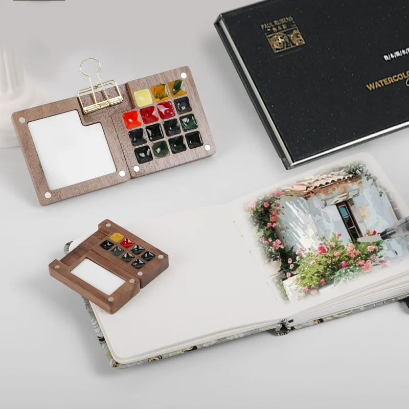 15/8 Compartments Paint Tray, 1 Paint Brush, and a Watercolor Sketchbook, 12 Colors Pigment, 1 Clamp - Perfect for On-the-Go Art - 3
