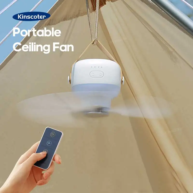 Kinscoter 7200mah Ventilador para Acampamento ao ar Livre Ventilador de Teto sem Fio com Recurso de Luz Quente Ventilador de Refrigerador de Barraca Controle Remoto