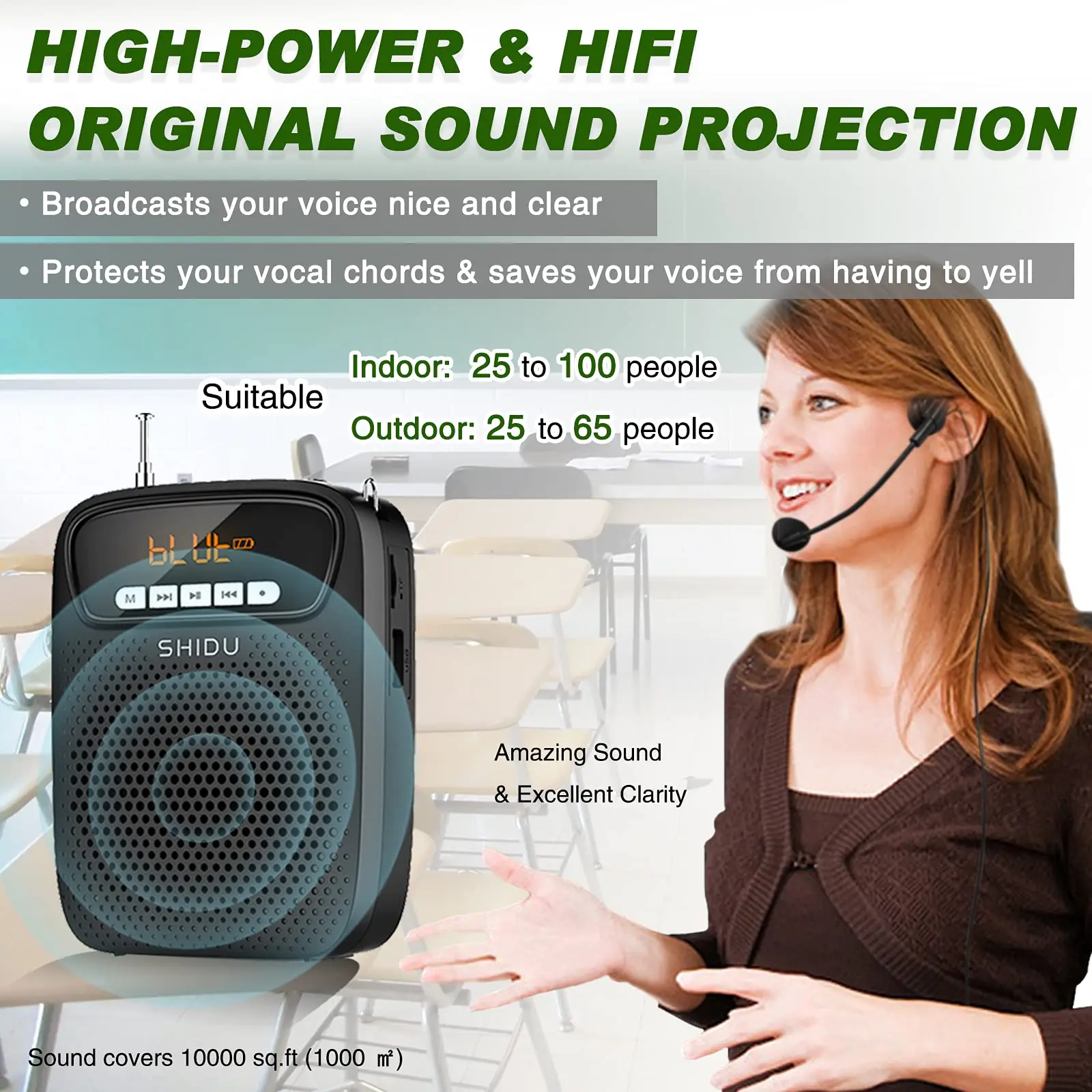Voice Amplifier Wireless Voice Amplifier 15W S278 with Microphone Audio Recording FM Radio AUX Portable Bluetooth for Teachers Instructor