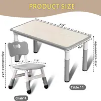 Kids Table and Chairs Set,Toddler Height Adjustable Desk with Graffiti Desktop,Arts & Crafts Table with 6 Seats, Non-Slip Legs 2