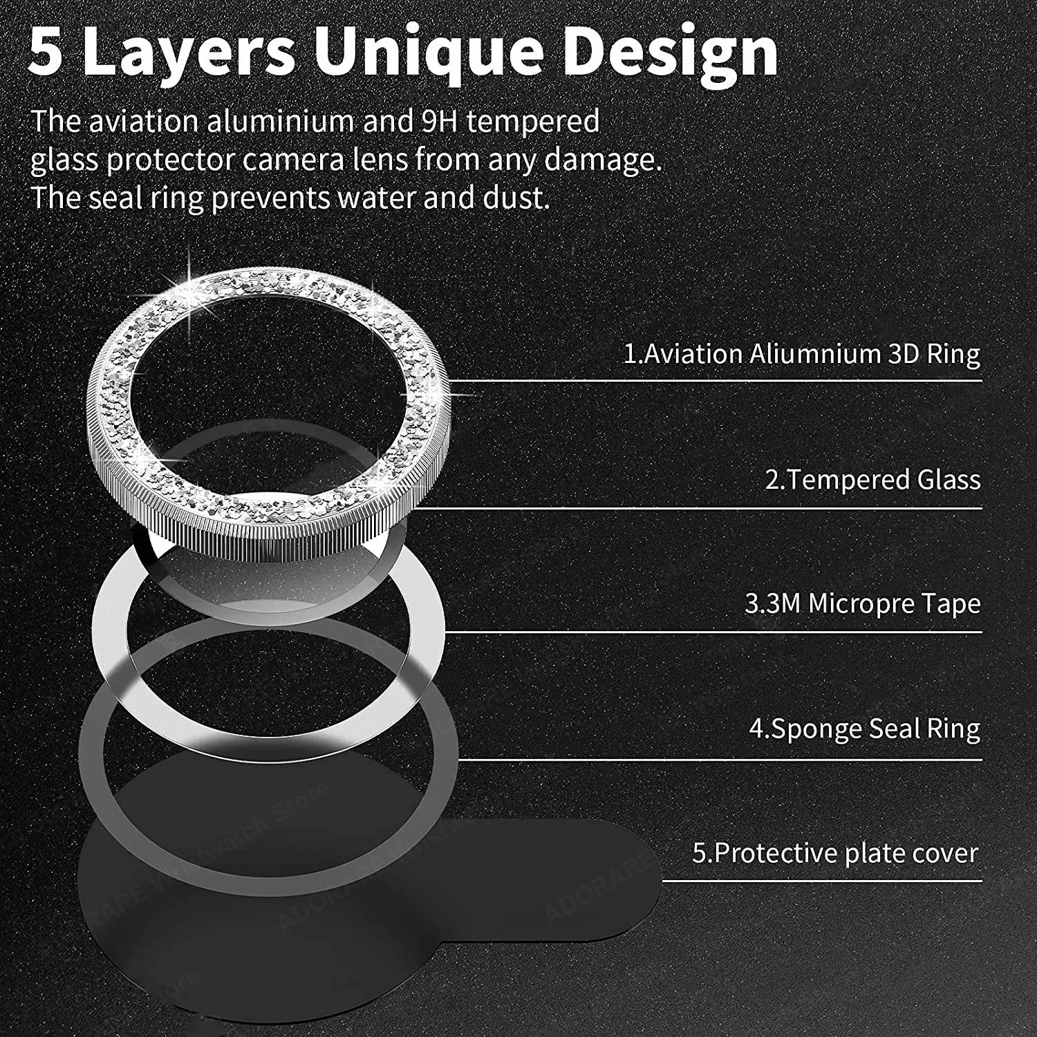 Glitter Camera Lens Ring with Flash of Light Protector