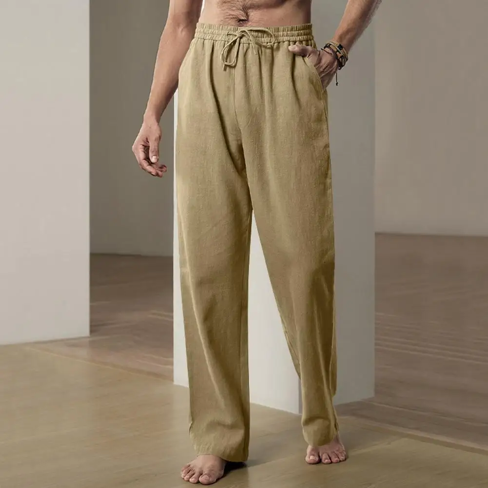 

Comfortable Regular Fit Pants Comfortable Men's Drawstring Pants with Wide Leg Pockets for Casual Sports Activities Solid Color