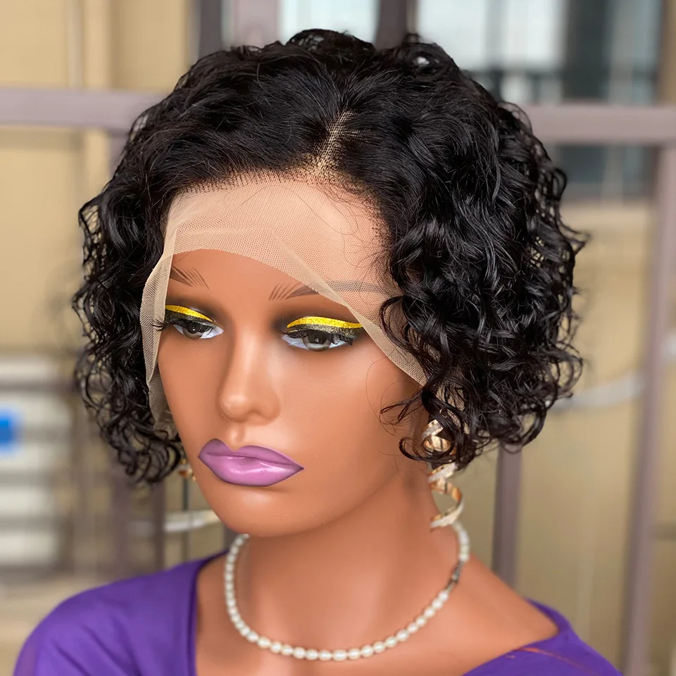 Short Curly Pixie Cut Bob 13x4 Lace Front Wigs Brazilian Curly Human Hair