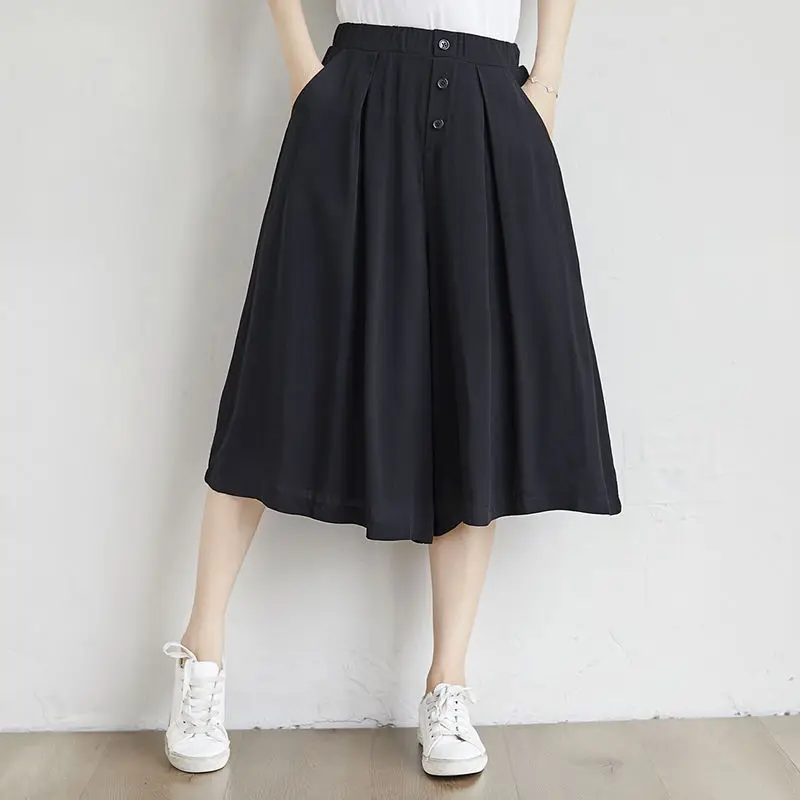 

2022 summer Literature art trouser skirt High waist hanging feeling thin Calf-length Wide leg pants Cotton casual skirt women