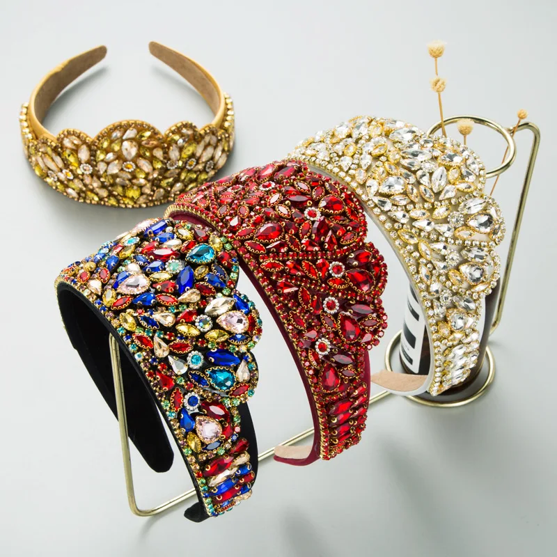 

Full Diamond Crown Headbands Luxury Baroque Fashion Hair Accessories Women Trend Retro Party Rhinestone Hairband Girl Hair Band