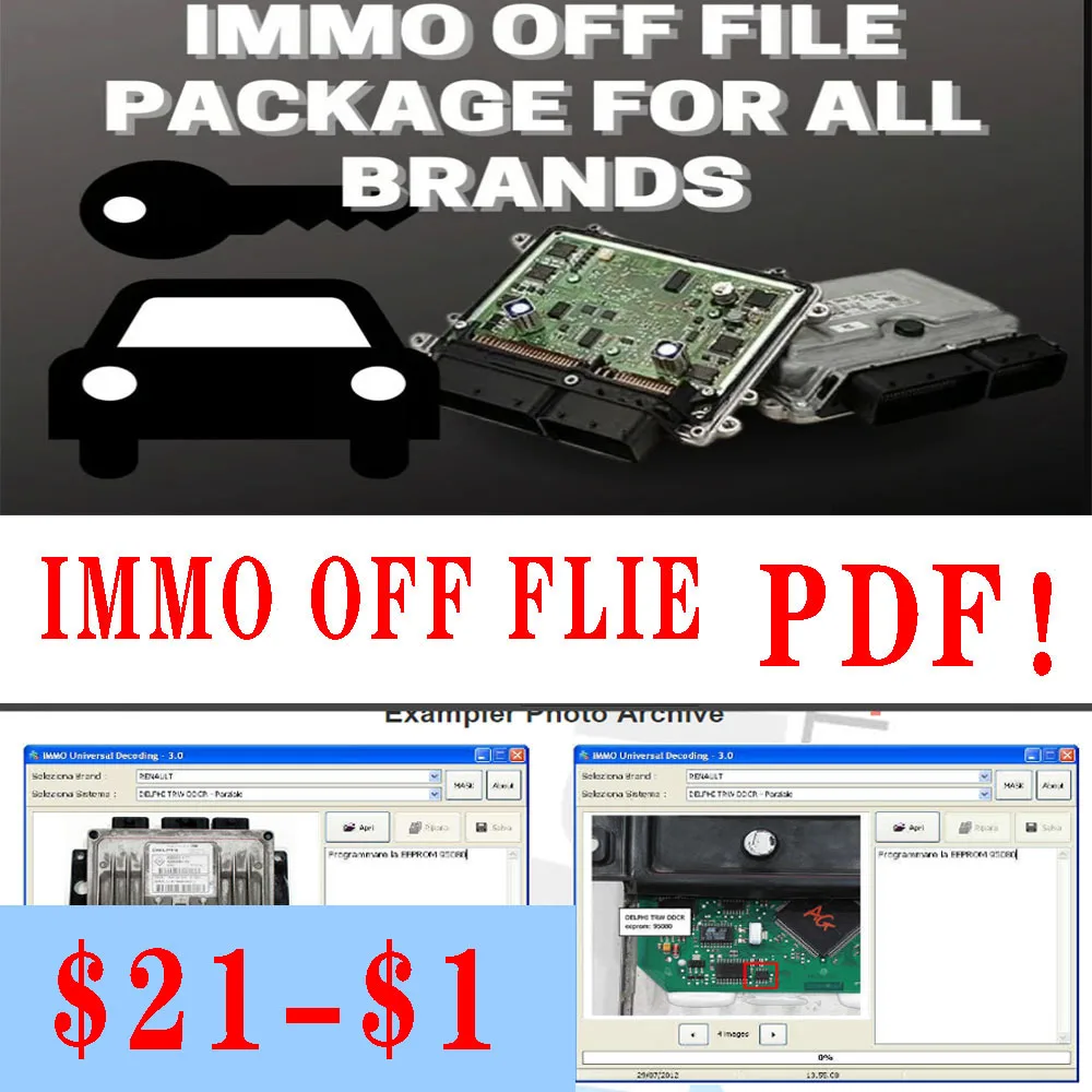 

IMMO OFF FILE ECU Repair Tool PACKAGE FOR ALL BRANDS PDF File for VW VA-G for AUDI for HONDA for TOYOTA for BMW for RENAULT