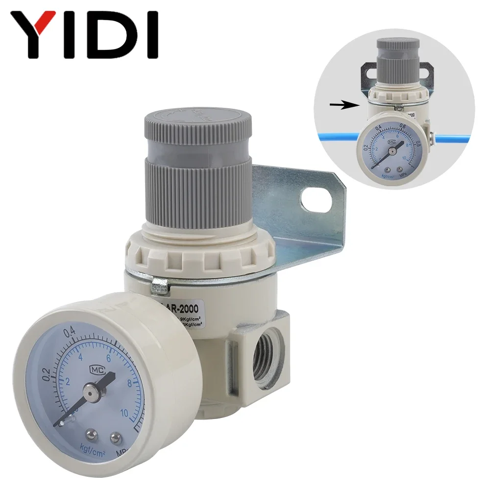 YIDI AR2000 G1/4 with Fitting Air Compressor Pressure Regulator Pneumatic Reducing Control Regulating Valve Switch Tool Tools