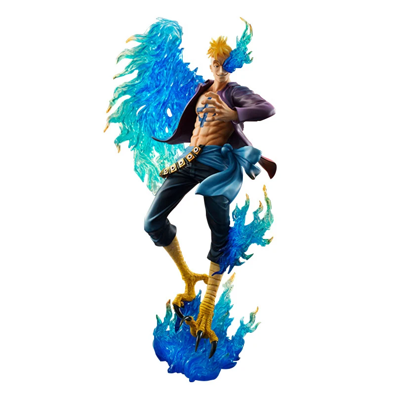 

25cm Anime One piece Marco Action Figure White Beard Pirate Group Phoenix Marco PVC Model Animal Blue Flame Collection Toys