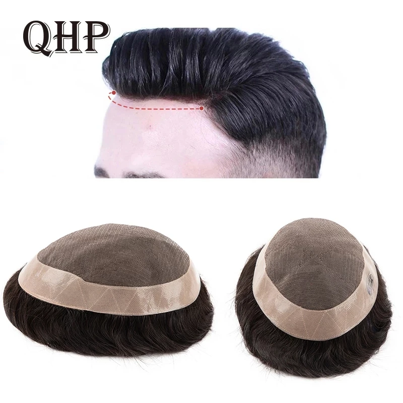 Human hair toupee men hair toupee fine mono men's wig