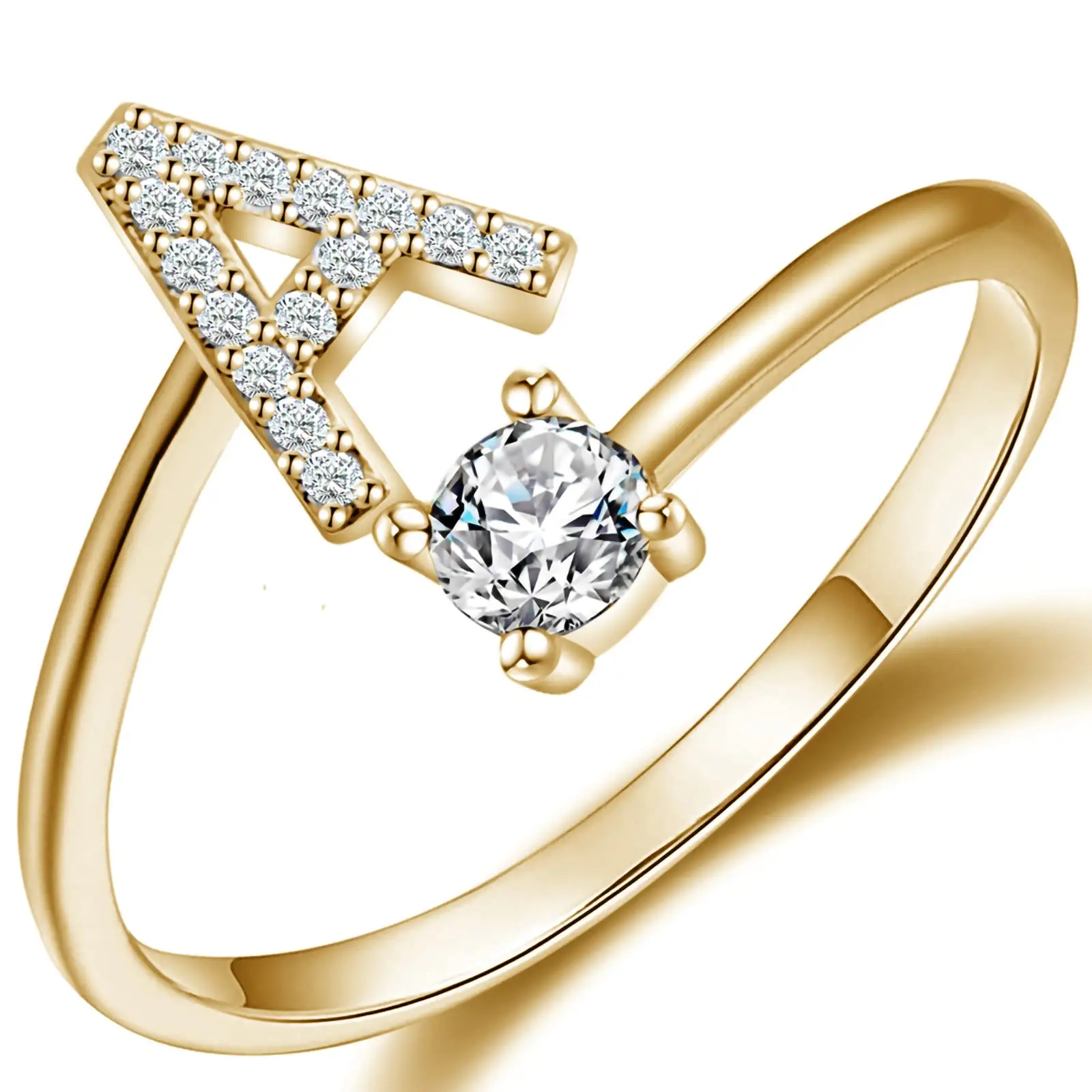 ראשוני מכתב טבעת עבור נשים בנות זהב Stackable אלפבית טבעות עם ראשוני מתכוונן קריסטל משובץ ראשוני טבעות