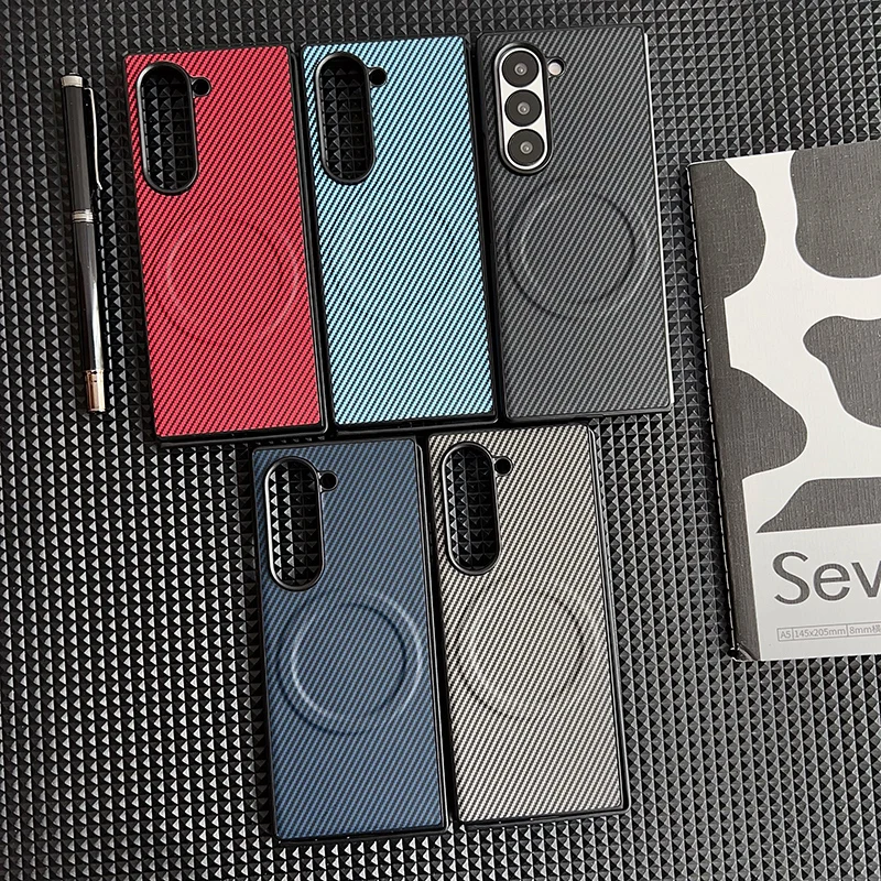 Carbon Fiber Pattern PU Leather Magnetic Case - Stylish Back Cover