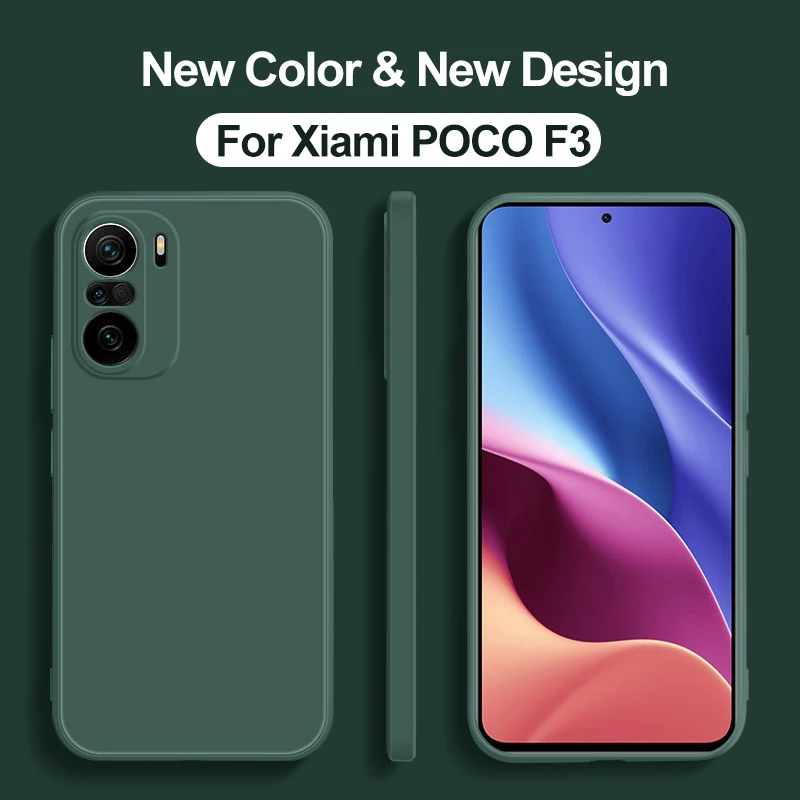 Carcasă originală pătrată din silicon lichid pentru Poco F3 PocoF3 Poco F 3 Pro, moale, pentru Xiaomi Poco F3 Poco F3 PocoF3 Poco_voghion.com