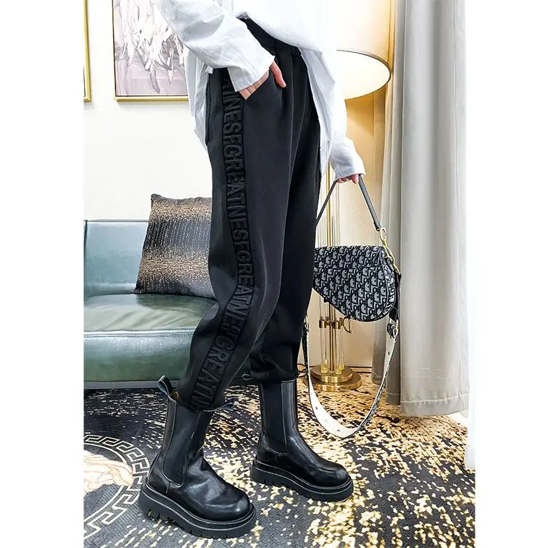 Women's Autumn Winter Letter Y2K High Waisted Pants Fashion Casual Versatile Lady Trousers Loose Slim Trendy New Female Clothes