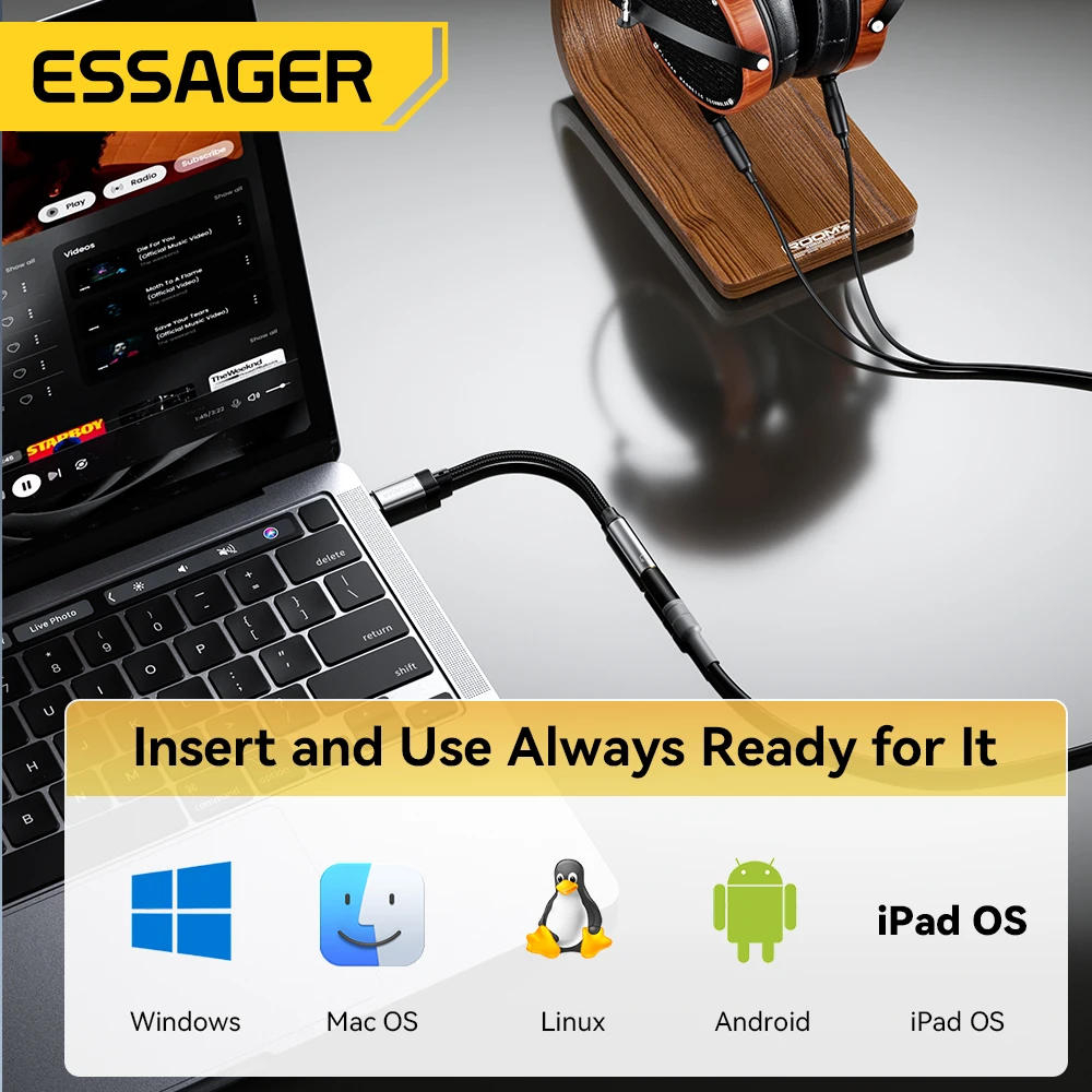 Essager نوع C إلى 3.5 مللي متر محول الصوت USB C كا...
