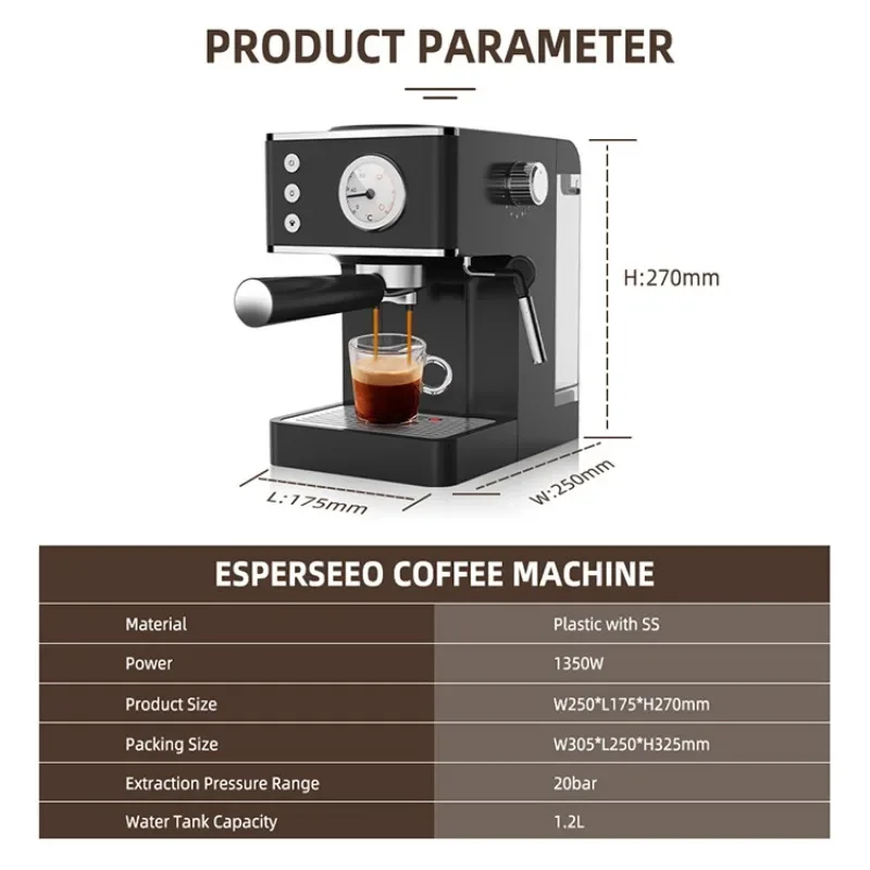Italian Semi-automatic Pressure Coffee Machine Small Household Espresso Machine Steam Milk Frothing Machine Portable Cafetera 2