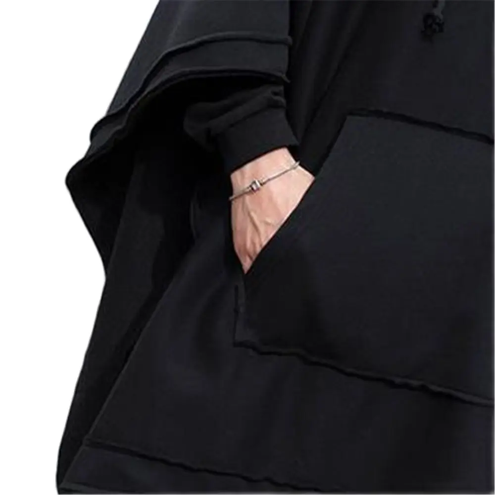 Description Picture 5 of itemM-6xl Autumn Winter New Men Loose Bat Cloak Cape Dark Medium Long Fashion Thick Hooded Jacket Hiphop Outerwear Coats Overcoat