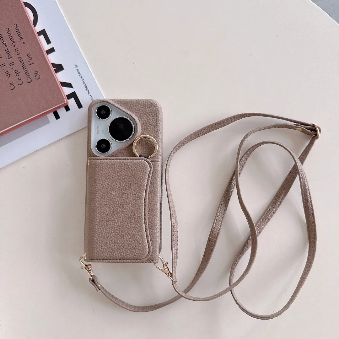 Fashion Leather Skin Protective Case with Card Texture and Lanyard