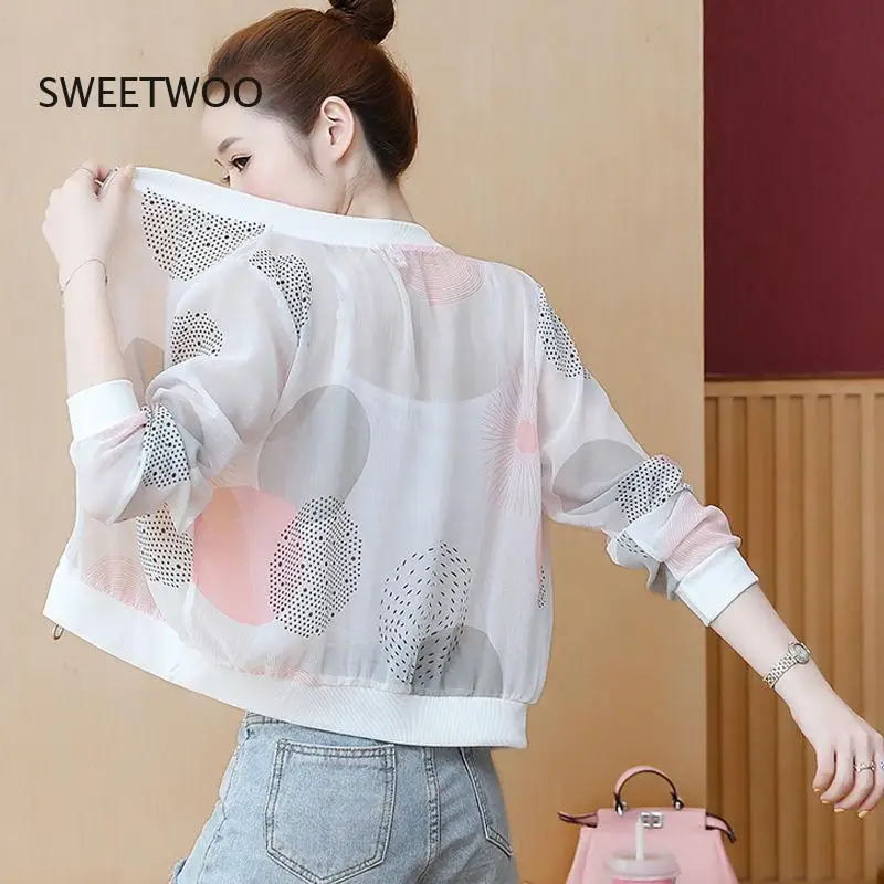 

Chiffon Sunscreen Summer New Short Coat Baseball Uniform Thin Sun-Protective Clothing Women Basic Jackets