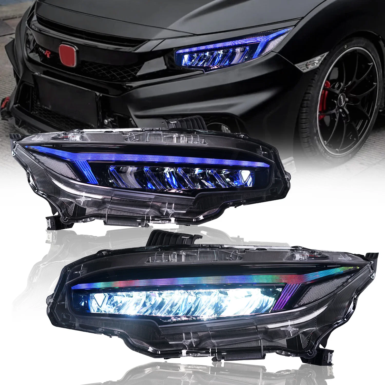 

Archaic RGB Headlight for 10th Gen Sedan Hatchback 2016-2020 with Sequential Turn Signal CIVIC Headlights Headlamp