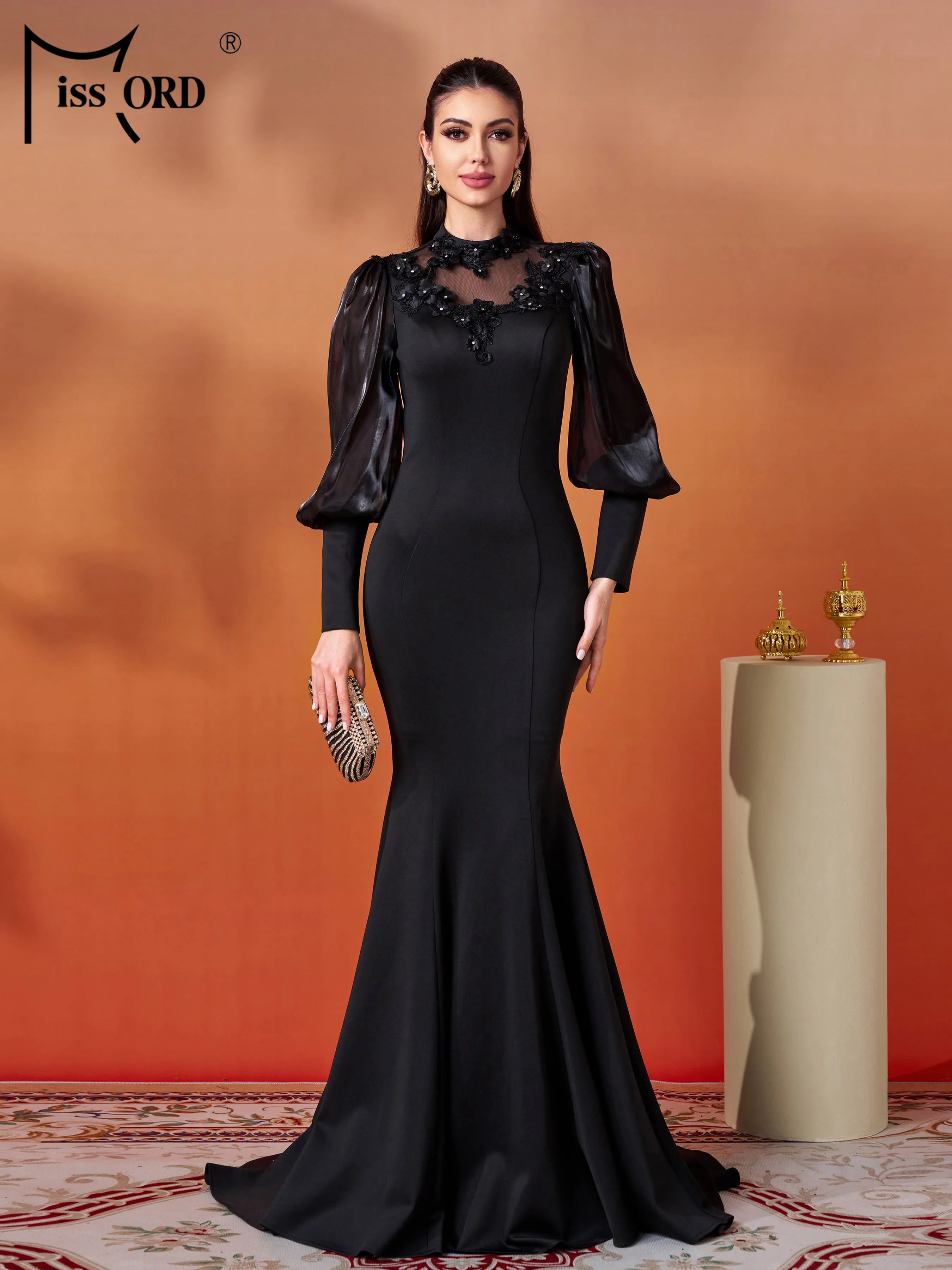 Missord جديد جولة الرقبة فانوس الأكمام السوداء حور...