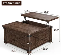 Farmhouse Coffee Table with Storage,Wood Center Table with Flip-Top Lids, Coffee Tables with Hinged Lift Top, Brown 2