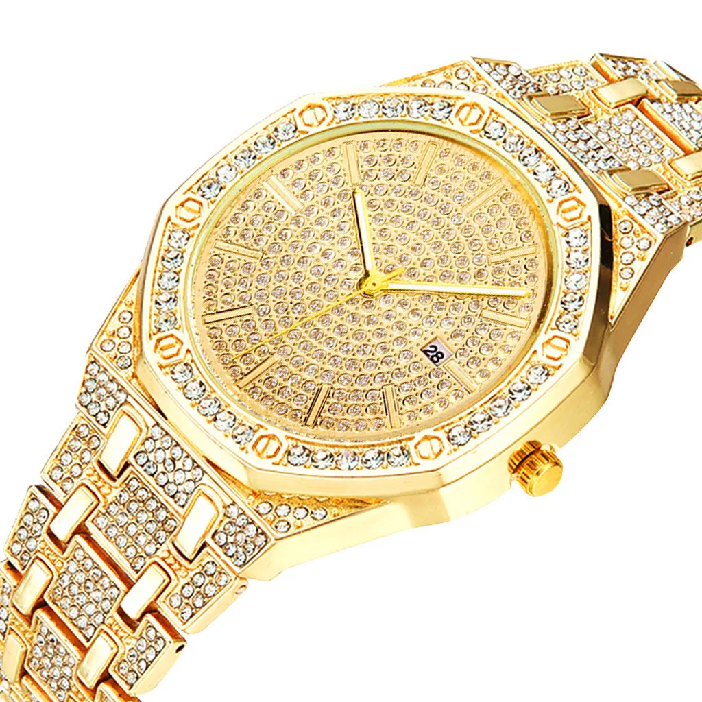 2PCS Iced Out Watch for Women Simple Charm Bracelet Fashion Luxury Sliver Gold Watch Diamond Jewelry Women Set Gifts Reloj Mujer