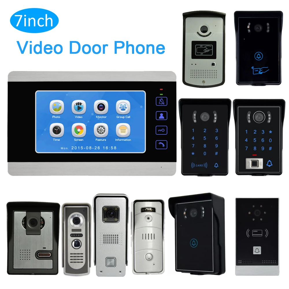 

1 Set Video Door Bell With 7" Color Display Touch Panel Wired Door Phone Intercom System Use RFID Card Unlock