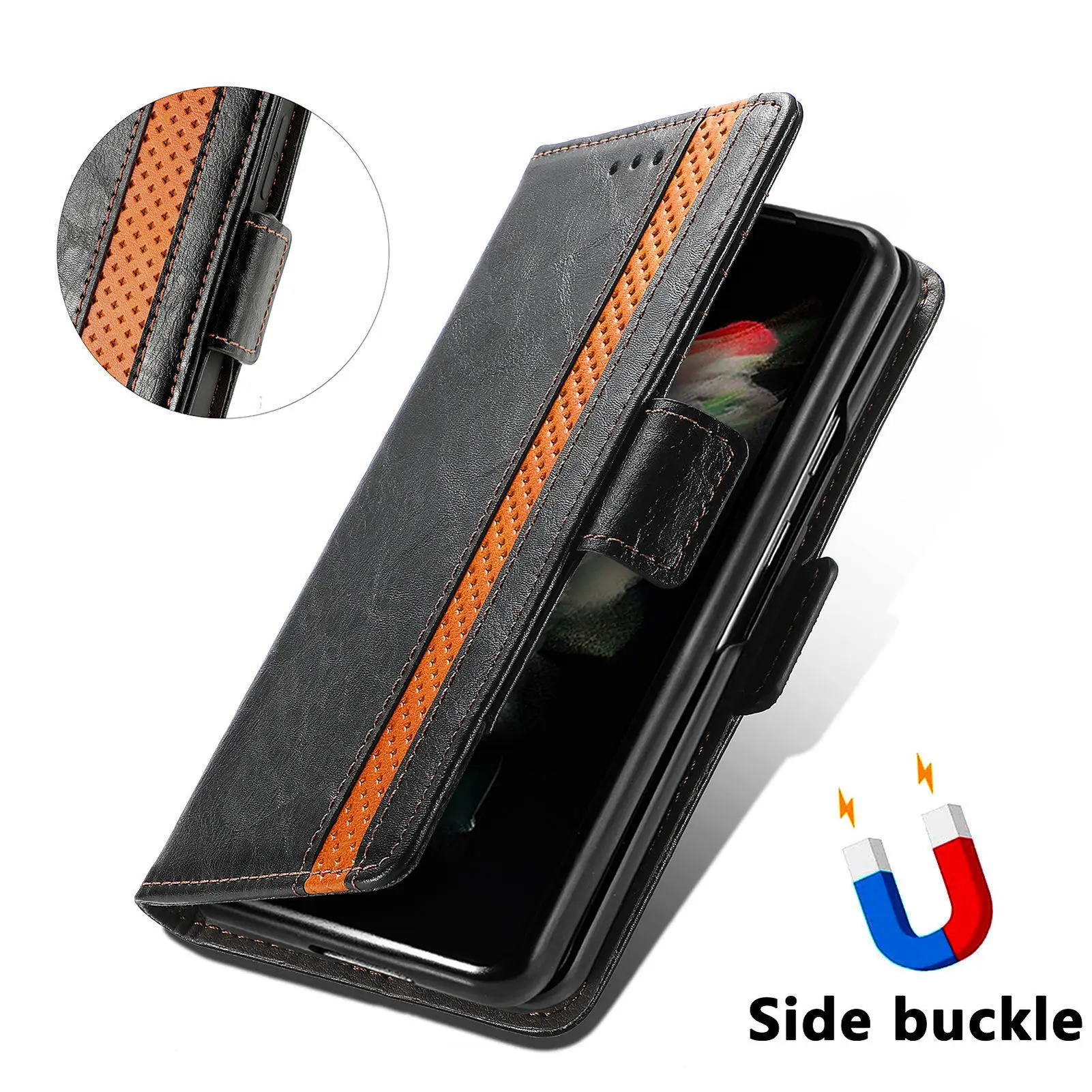 

Luxury TPU Leather Case For Samsung Z Fold 3/W22 Wallet Flip Cover For Z Fold3/W22 With 3 Card Slot