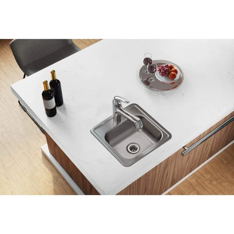 D115151 Dayton Single Bowl Drop-in Stainless Steel Bar Sink 15 x 15 with 2" Drain Hole 2