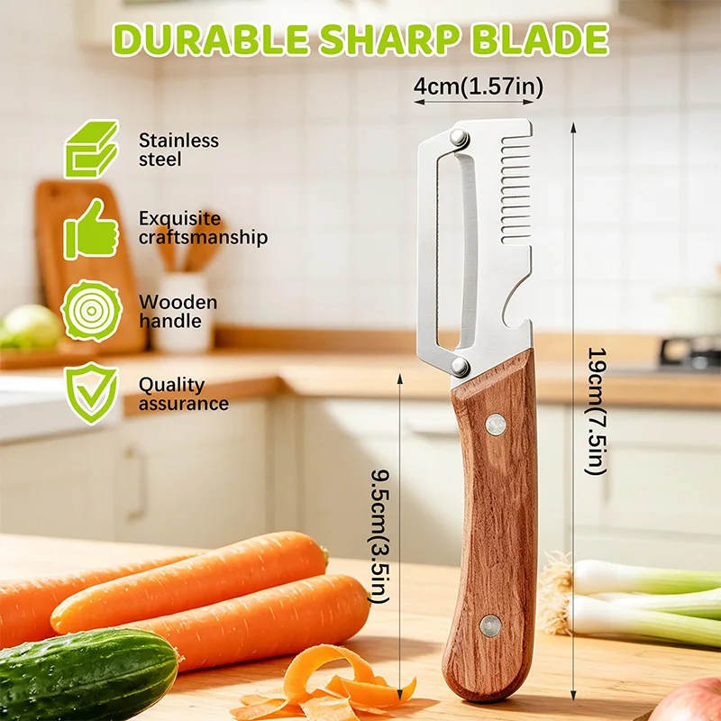 Kitchen Peeler Stainless Steel Vegetable Peeler with Wooden Handle for Peeling and Slicing Fruits and Vegetables Kitchen Tool 6