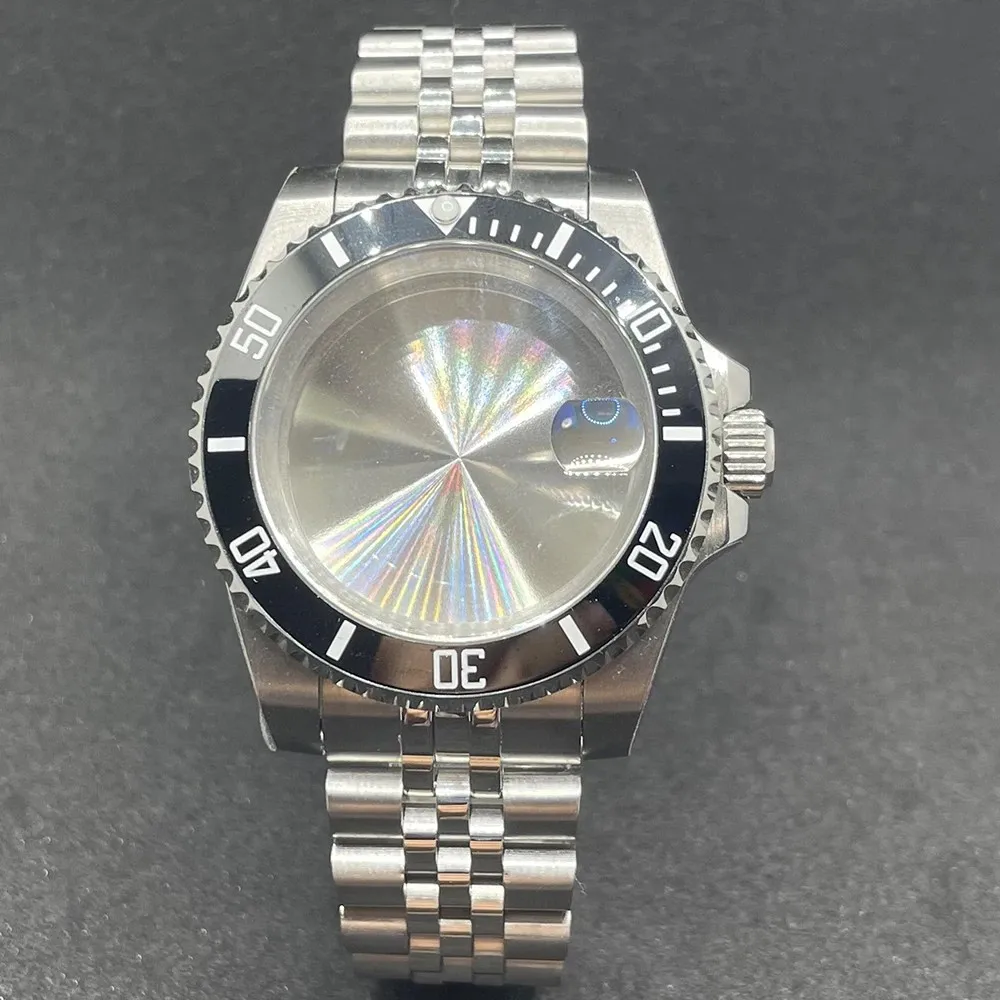 Elegant 40MM Stainless Steel Watch Case with Solid Bracelet and Glide Lock Clasp