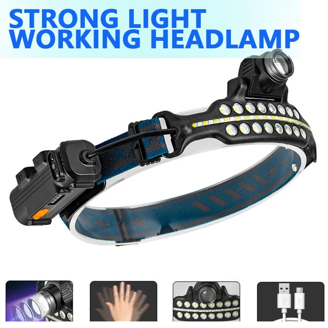 

LED COB Headlamp Sensor Headlight Built-in Battery USB Rechargeable Head Lamp Waterproof Camping Work Lantern Floodlight Torch