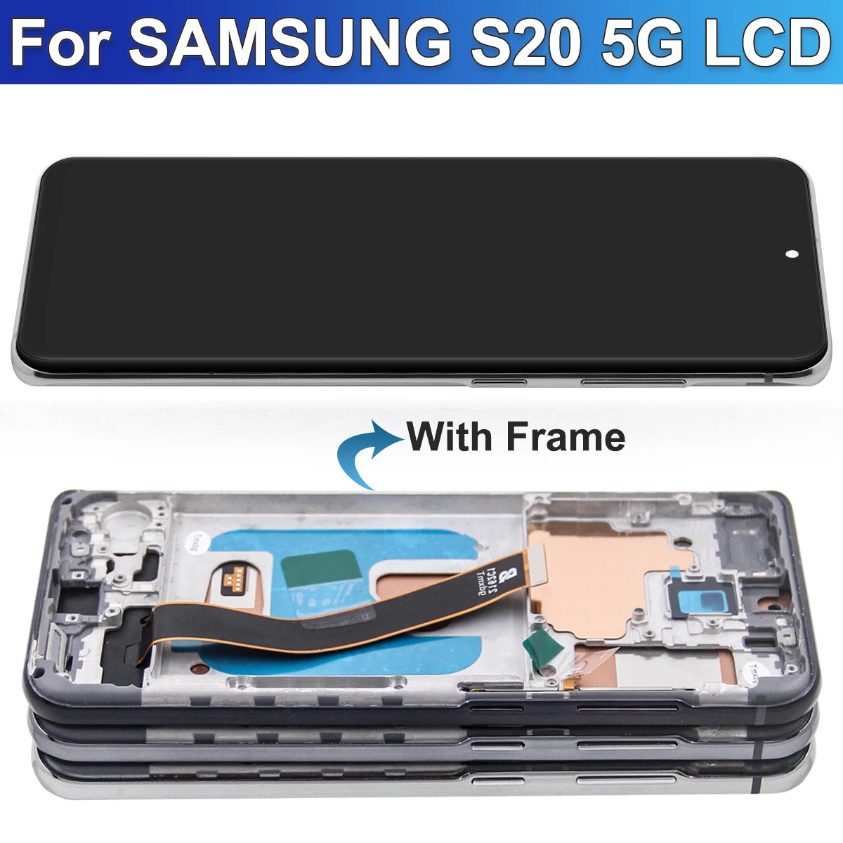 Schermo S20 5G per Samsung S20 5G G981 G981F SM-G981F/DS Display LCD Touch Screen con cornice Digitizer Assembly - immagine 5