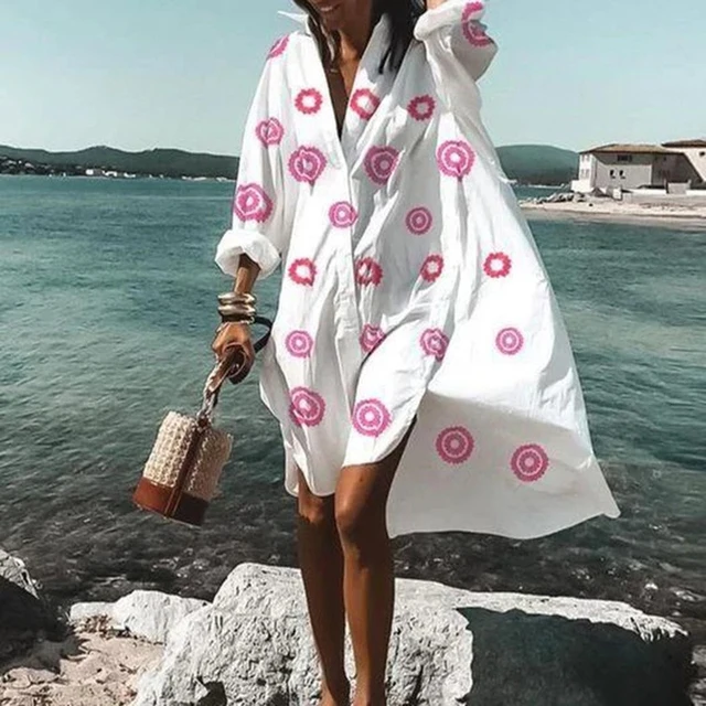 Oversized Loose Casual Aesthetic Summer Dresses 2022 Sexy Beach Shirt Dress New Bohemian Long Sleeve Elegant Vestidos De Mujer style 6