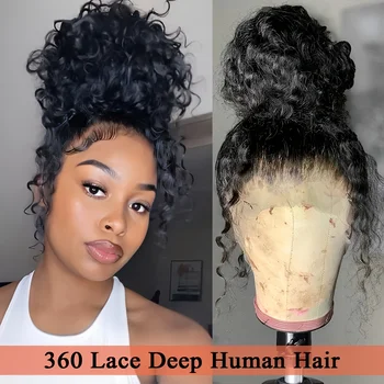 360 Lace Front Wigs Human Hair Deep Wave  Brown Full Lace Wigs Human Hair Pre Plucked Ponytail Wig Wet And Wavy Natural Color