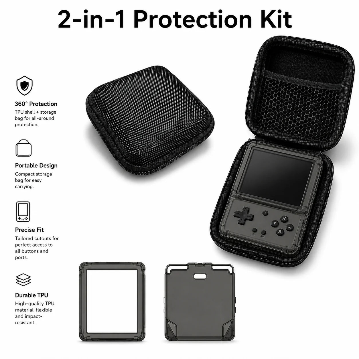 Universal Protective Kit: Soft TPU Case and Portable Handheld Storage Bag Combo