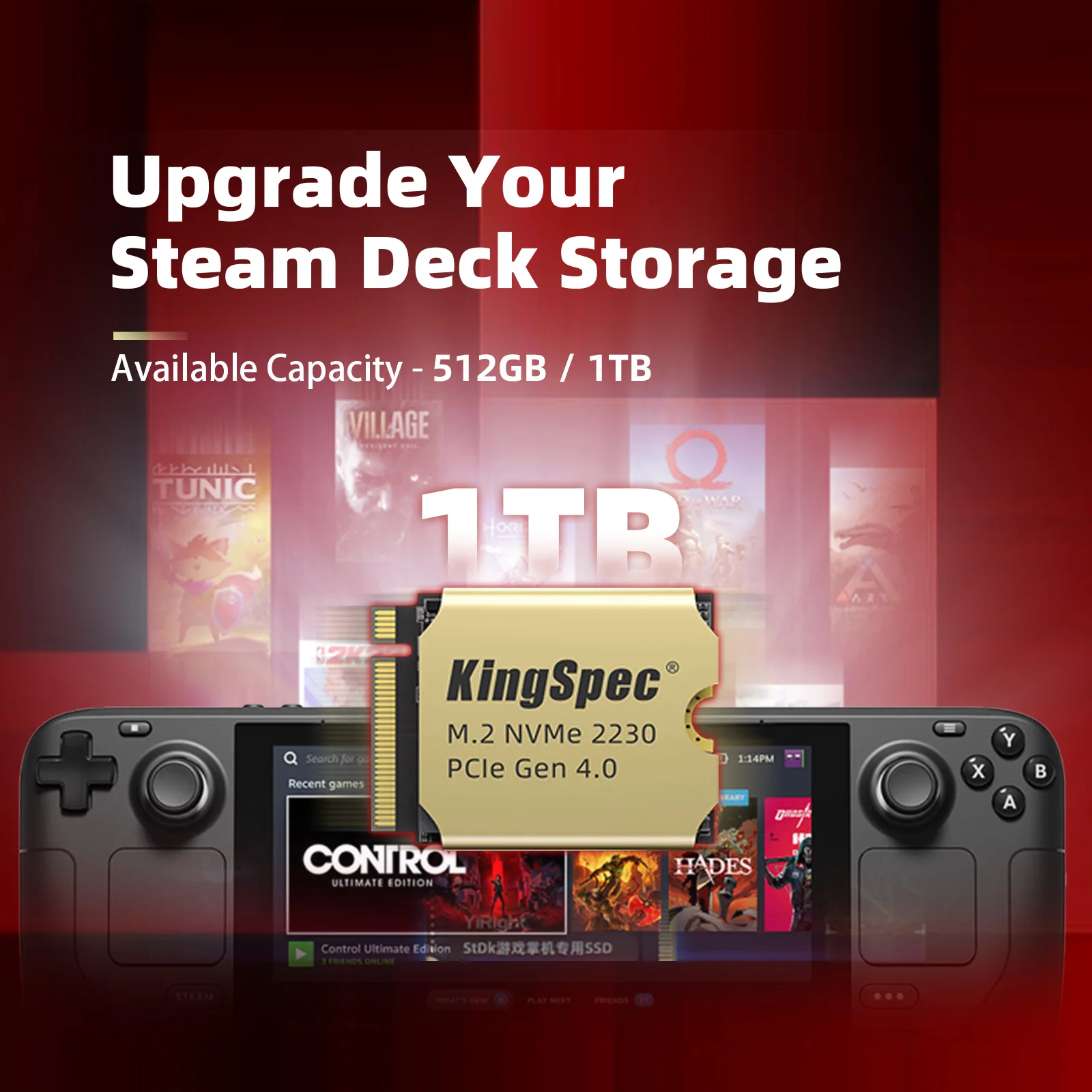 Ssd Disco Rígido Unidade Interna para Baralho Steam 512gb 1tb 2tb M.2 22 30 Pcie 4.0 Nmve Kingspec2230 - Imagem 5