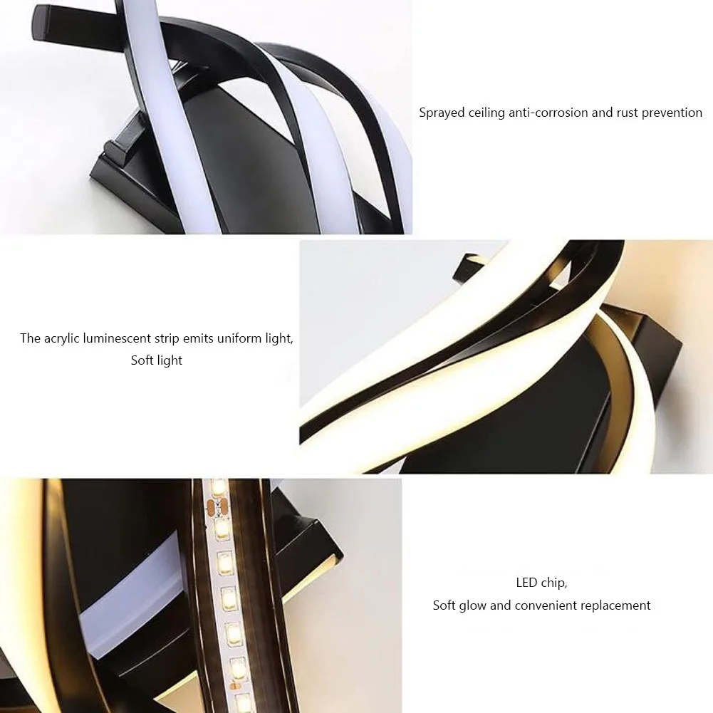 LED 벽 램프, 따뜻한 흰색 조명, 곡선 디자인, 거실 배경 조명, 미니멀리스트 모던 홈 스터디 룸, 18W, 3000K, 1280LM