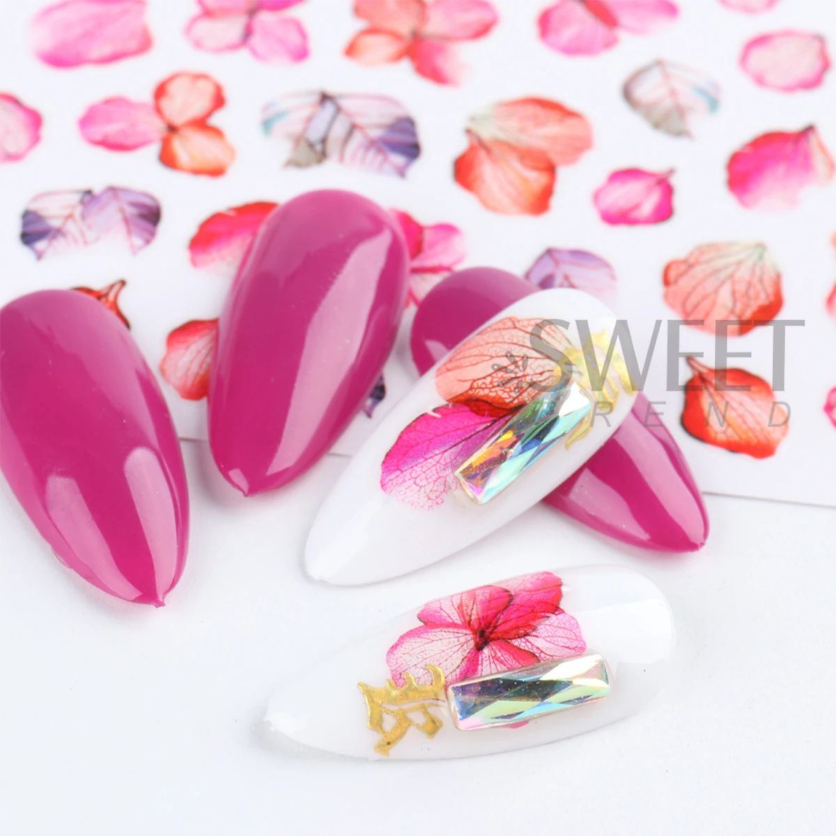 3pcs Gradient Flower Petal Nail Art Stickers Purple Pink Textured Floral Design Decals Japanese Charm Tattoo Nail Manicure Decor