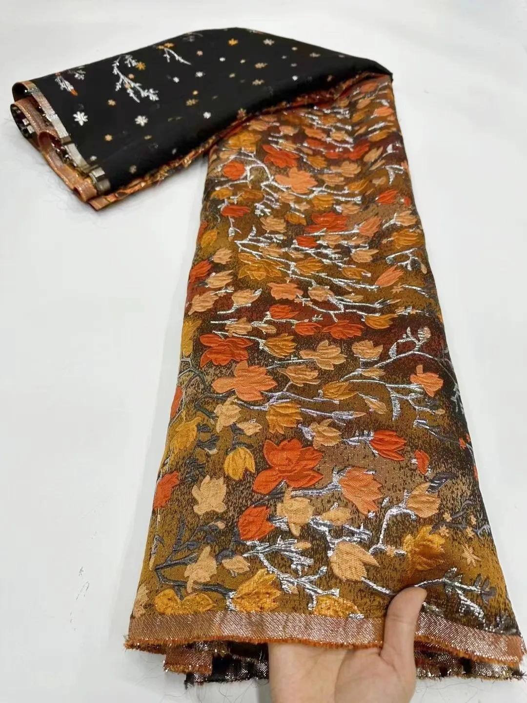 

African Brocade Jacquard Gilding Lace Fabric Nigerian Organza Lace Fabrics 5Yards Satin Cloth Material for Sewing Vintage Dress