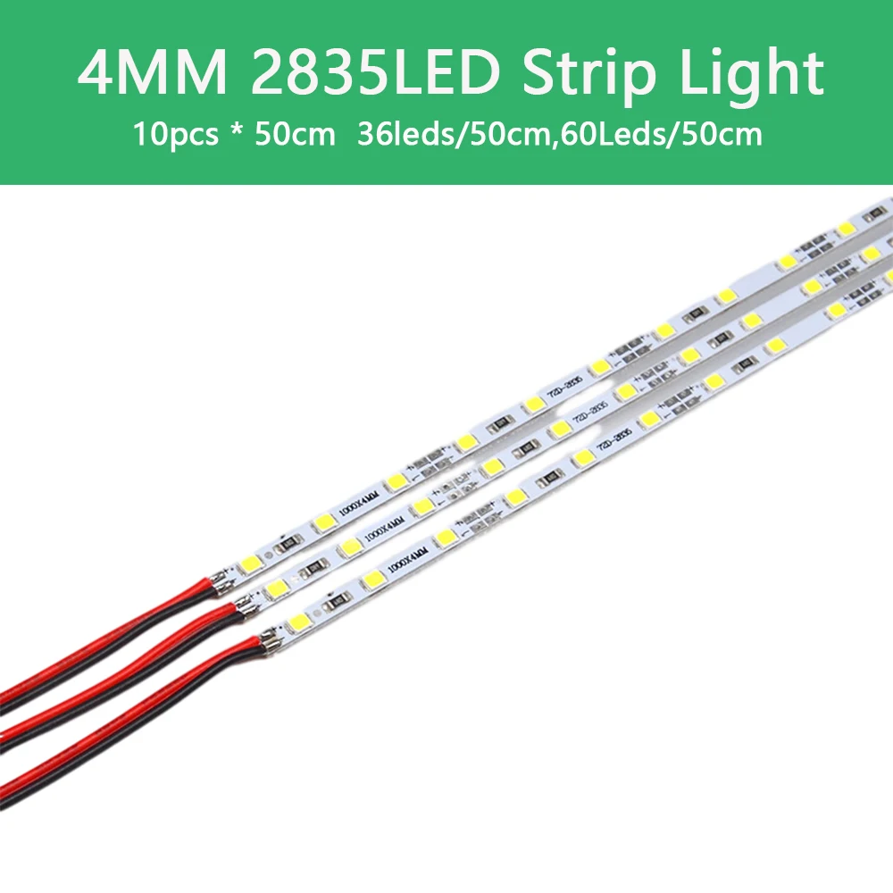 LED Hard Strip Light DC12V 60Light SMD 2835 10pcs * 50cm 4mm Kitchen Display Cabinet Light Box Decorative Lighting