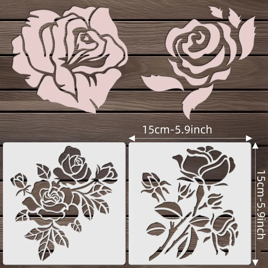 Rose Flower Stencil Set - PET Reusable Painting Templates for DIY Decor (4pcs) 2