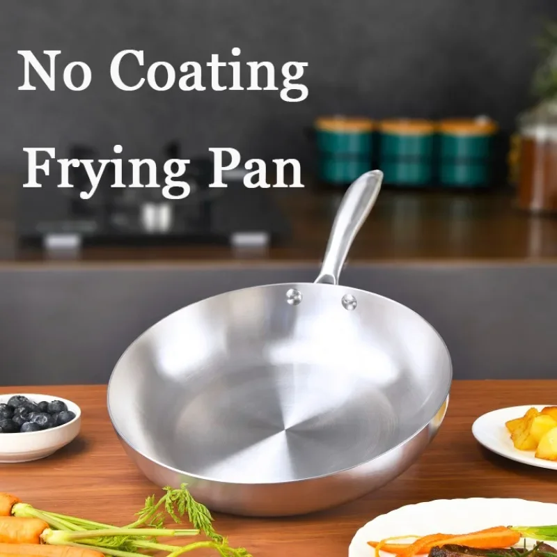 

Frying Pan 304 Stainless Thick Uncoated Wok 3 Ply Steel Skillet Pans Cooking Pots Non-stick Frying Pans Kitchen Pan Set Paniers