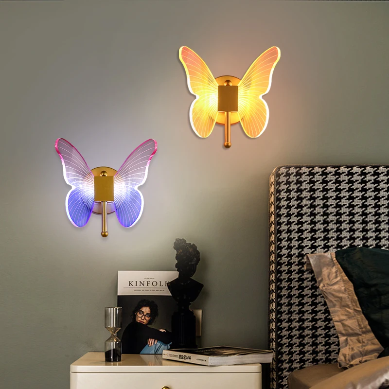 Creative Luxury Nordic Butterfly Colorful Wall Lights Fixture for