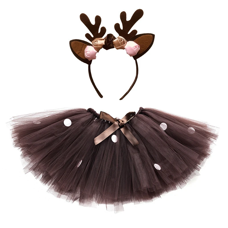 

Toddler Kids Baby Girl Mesh Skirts Christmas Reindeer Tutu Skirt and Headwear for Children Girls Costumes