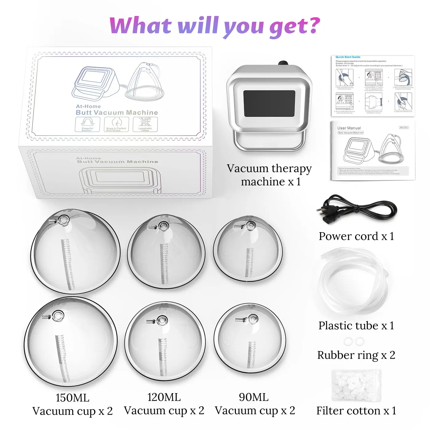 Portable Vacuum Therapy Machine Butt Lift Breast Enhancement Home Use Body Shaping Massager with 6 Cups 150ML 120ML 90ML