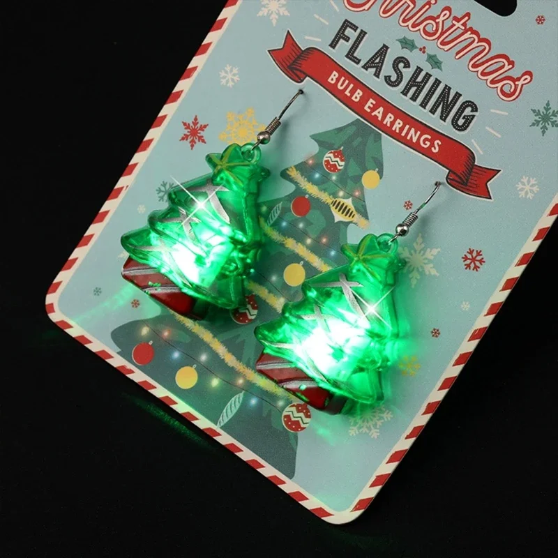 LED Christmas Earrings Glowing Light Up Earrings Santa Reindeer Snowman Christmas Tree Dangle with Lights for Party Women 5
