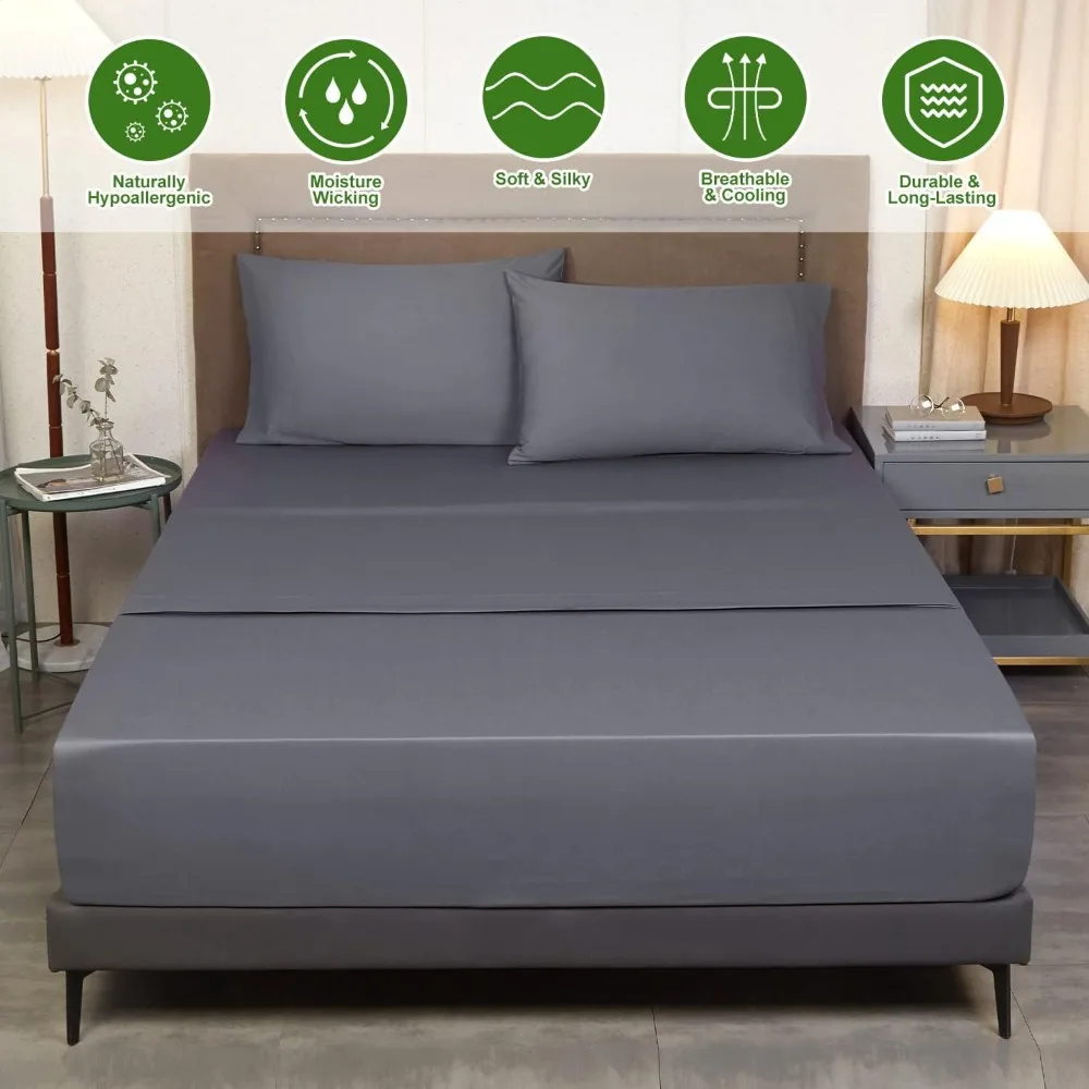 

Deep Pocket King Sheets,Rayon Derived from Bamboo,Extra Deep Pocket up to 18"-24",Silky Soft, Smooth, Breathable Bed Sheets Grey